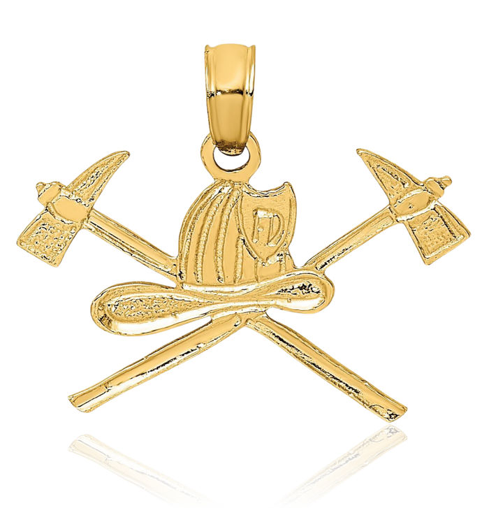 14K Solid Yellow Gold Fire Department FD Fireman Necklace Firefighter Pendant Rescue Charm