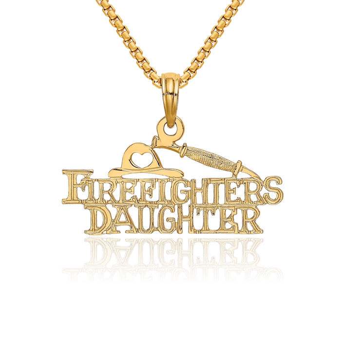 14K Solid Yellow Gold Firefighters Daughter Necklace Fireman Pendant Rescue Charm