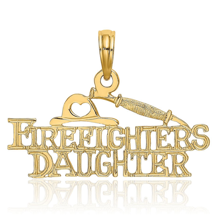 14K Solid Yellow Gold Firefighters Daughter Necklace Fireman Pendant Rescue Charm