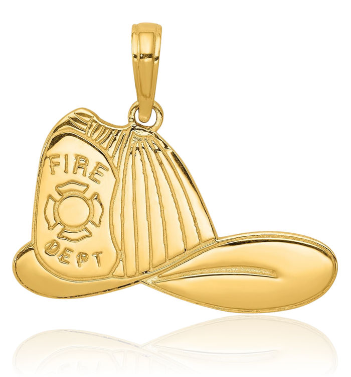 14K Solid Yellow Gold Fireman Helmet Fire Department FD Necklace Firefighter Pendant Rescue Charm