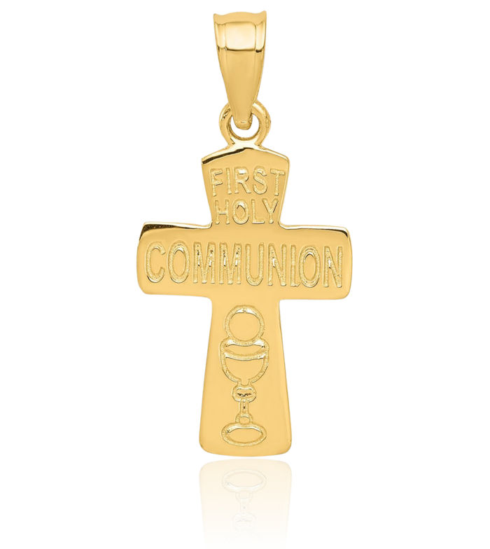 14K Solid Yellow Gold First Holy Communion Cross Necklace Religious Chain Pendant Jesus Christ Charm