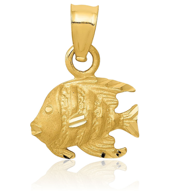 14K Solid Yellow Gold Fish Necklace Chain Pendant Charm