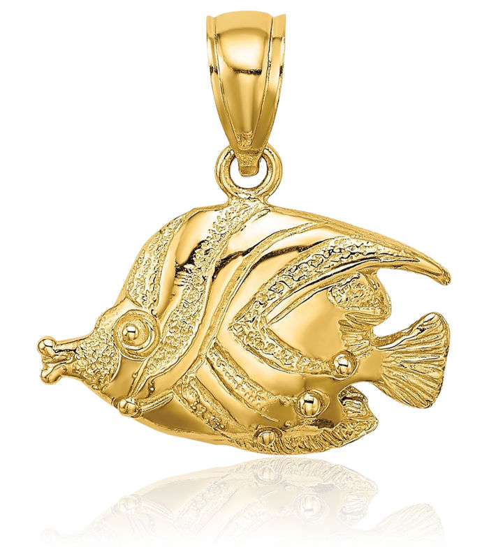 14K Solid Yellow Gold Fish Necklace Chain Pendant Charm