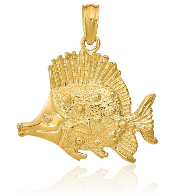 14K Solid Yellow Gold Fish Necklace Chain Pendant Charm