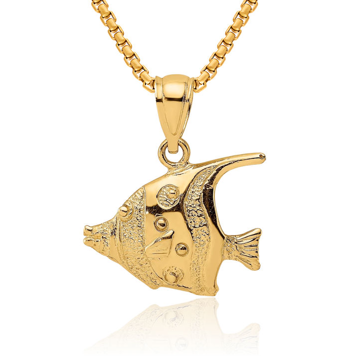 14K Solid Yellow Gold Fish Necklace Chain Pendant Charm