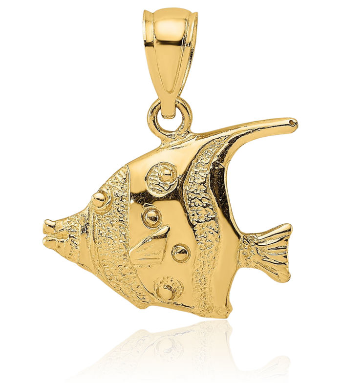 14K Solid Yellow Gold Fish Necklace Chain Pendant Charm