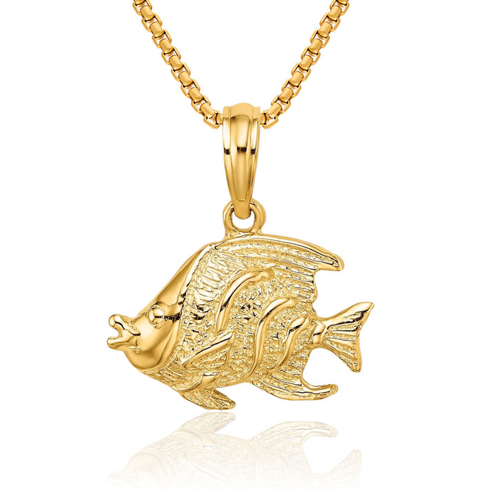 14K Solid Yellow Gold Fish Necklace Chain Pendant Charm