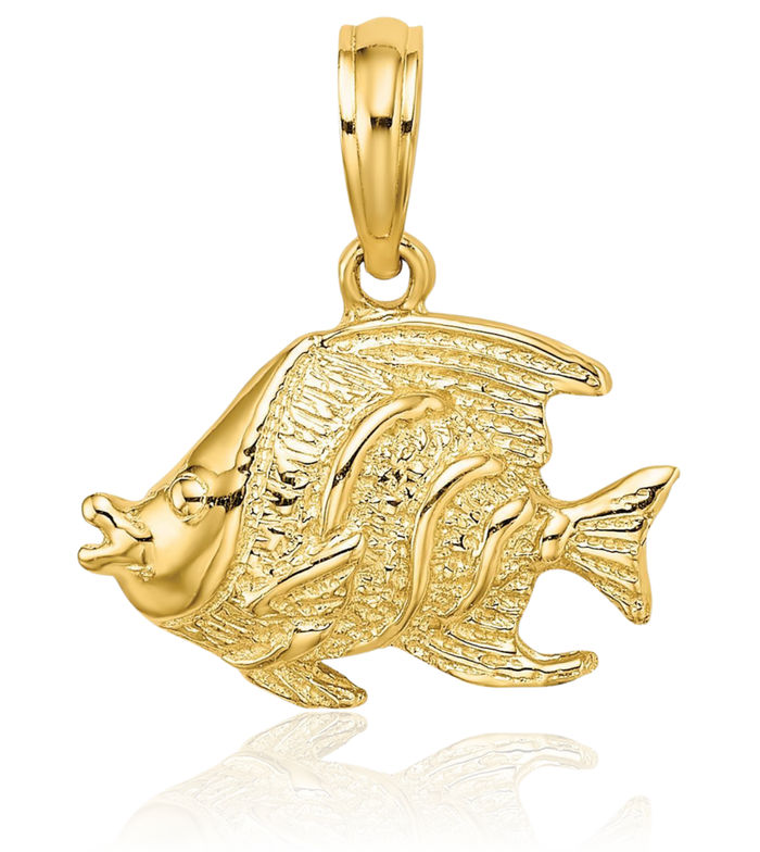 14K Solid Yellow Gold Fish Necklace Chain Pendant Charm