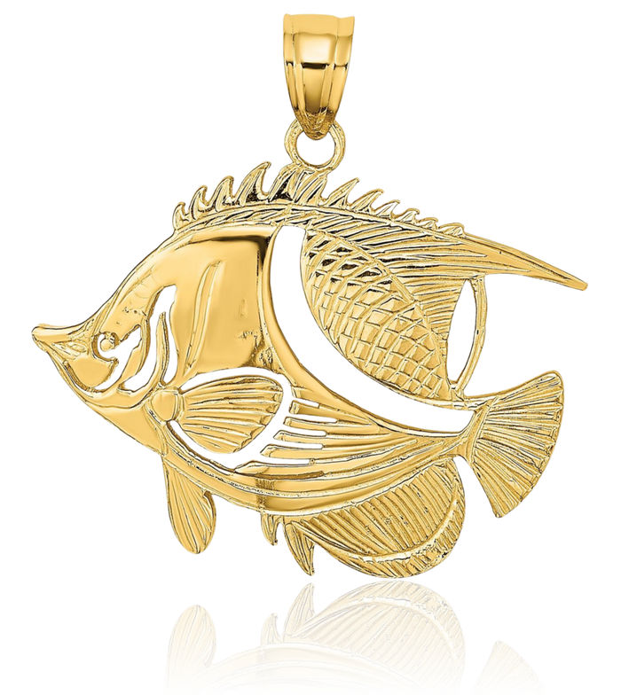 14K Solid Yellow Gold Fish Necklace Chain Pendant Charm