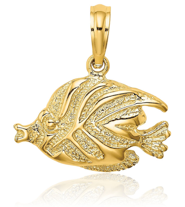 14K Solid Yellow Gold Fish Necklace Chain Pendant Charm