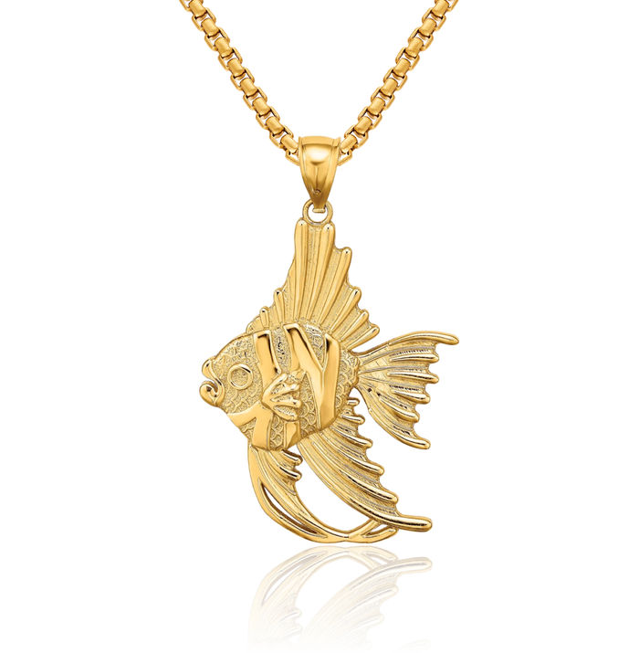 14K Solid Yellow Gold Fish Necklace Chain Pendant Charm