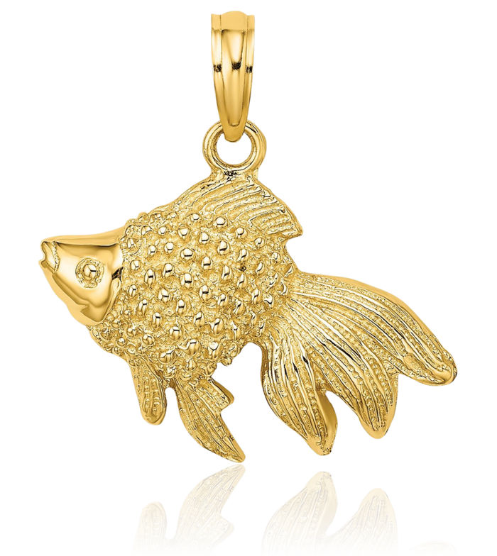 14K Solid Yellow Gold Fish Necklace Chain Pendant Charm