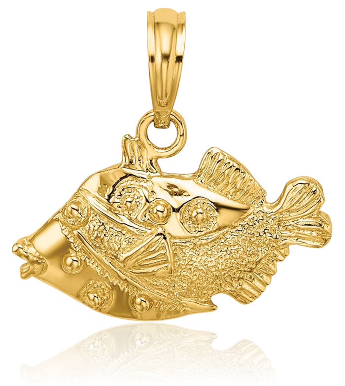 14K Solid Yellow Gold Fish Necklace Chain Pendant Charm