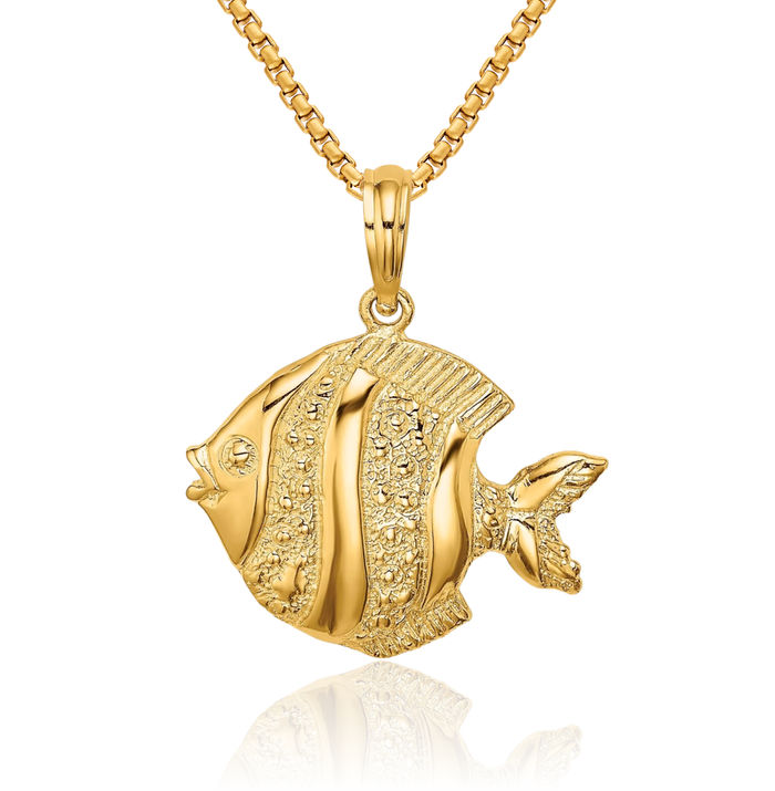 14K Solid Yellow Gold Fish Necklace Chain Pendant Charm