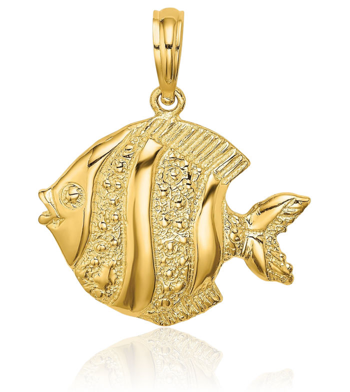 14K Solid Yellow Gold Fish Necklace Chain Pendant Charm