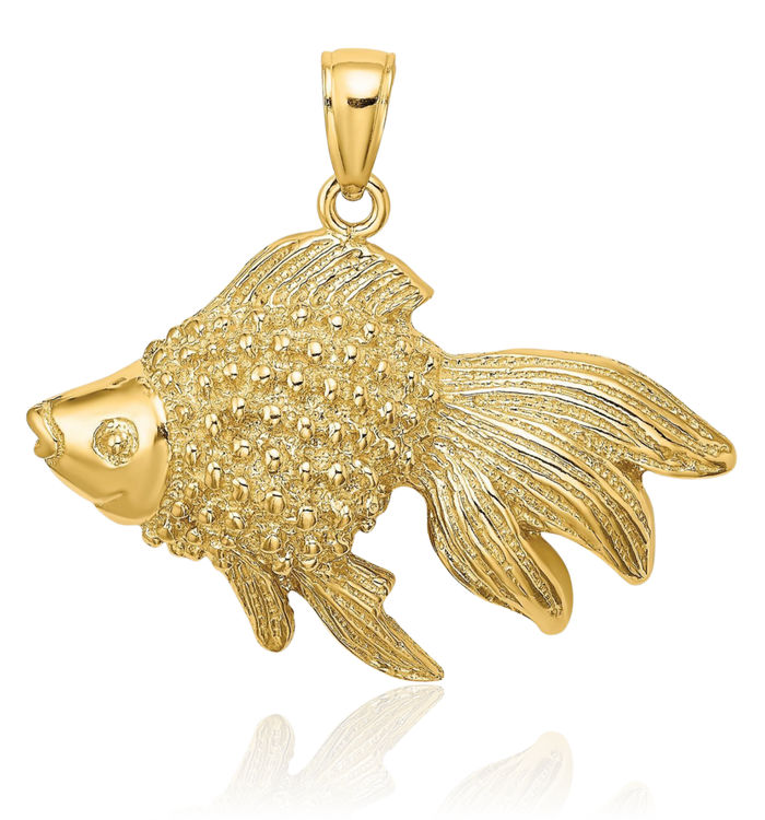 14K Solid Yellow Gold Fish Necklace Chain Pendant Charm