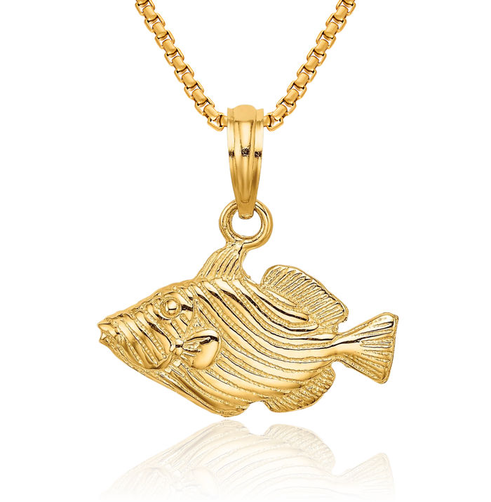 14K Solid Yellow Gold Fish Necklace Chain Pendant Charm