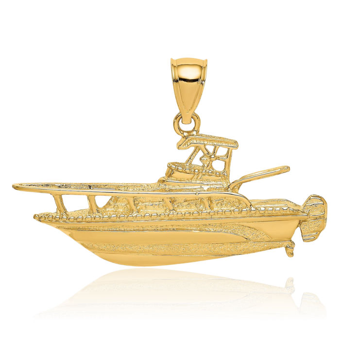 14K Solid Yellow Gold Fishing Boat Necklace Chain Pendant Charm