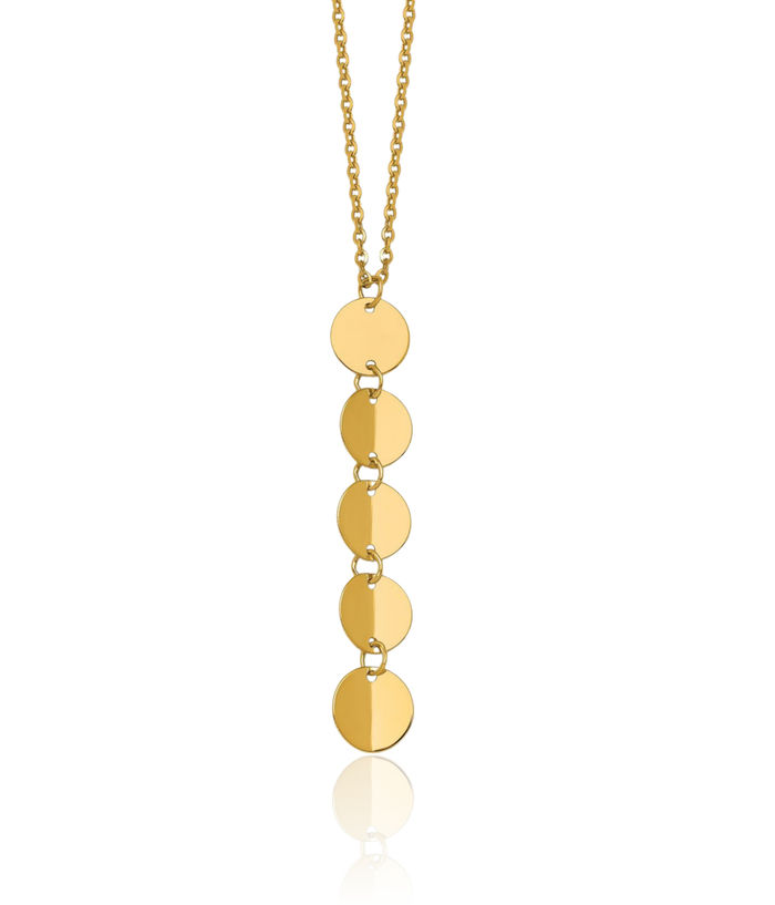 14K Solid Yellow Gold Five Circle Round Geometric Drop Necklace Chain