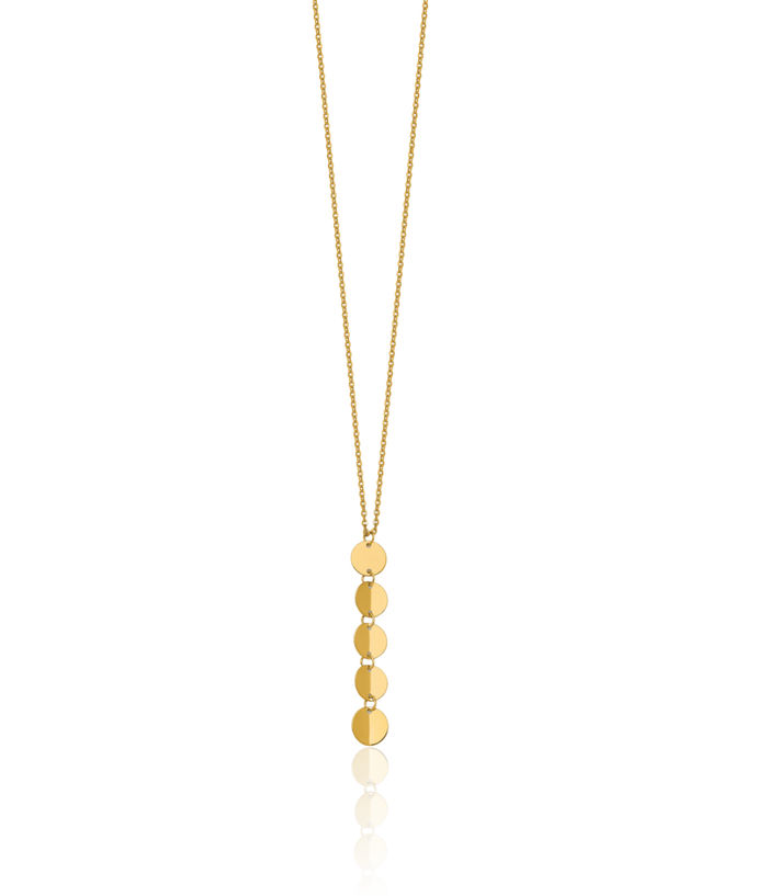 14K Solid Yellow Gold Five Circle Round Geometric Drop Necklace Chain