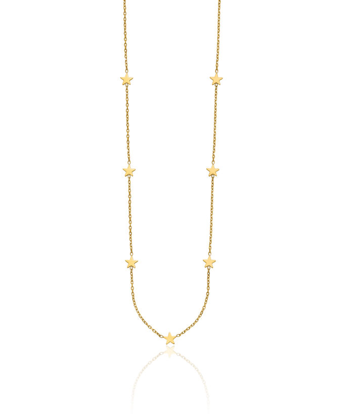 14K Solid Yellow Gold Five Star Station Necklace Chain