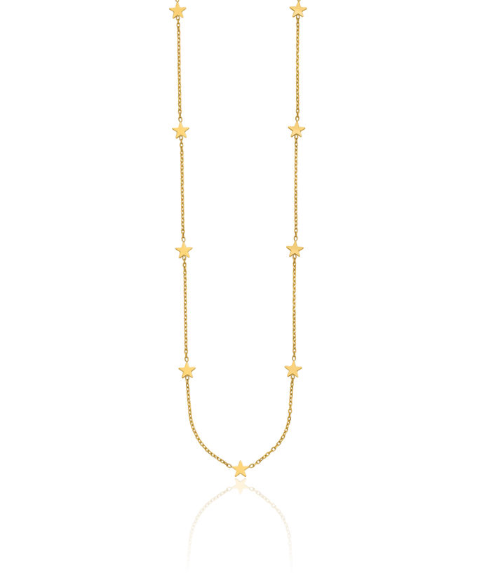 14K Solid Yellow Gold Five Star Station Necklace Chain