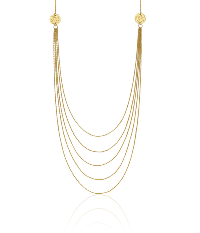 14K Solid Yellow Gold Five Strand Chain Layering Necklace