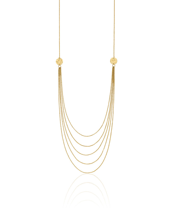 14K Solid Yellow Gold Five Strand Chain Layering Necklace