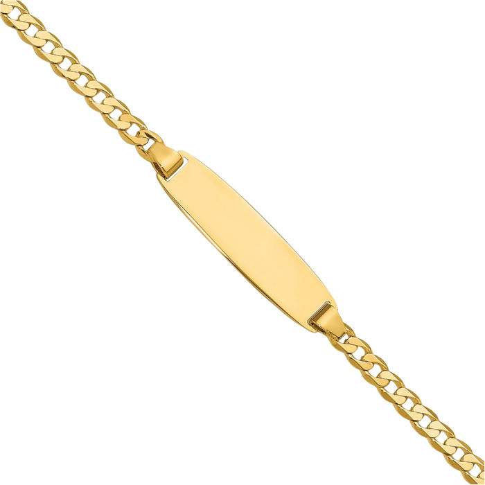 14K Solid Yellow Gold Curb Link Name Bar Identification ID Bracelet