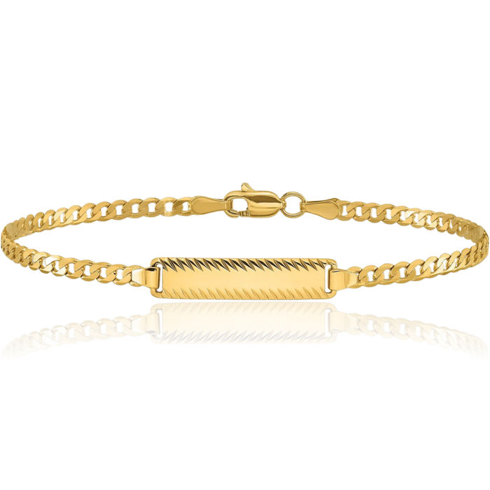 14K Solid Yellow Gold Curb Link Name Bar Identification ID Bracelet