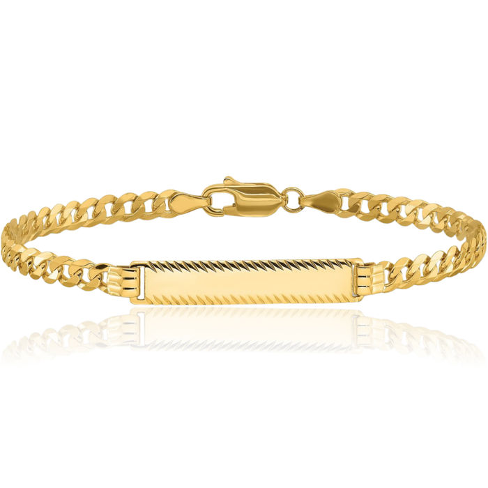 14K Solid Yellow Gold Curb Link Name Bar Identification ID Bracelet