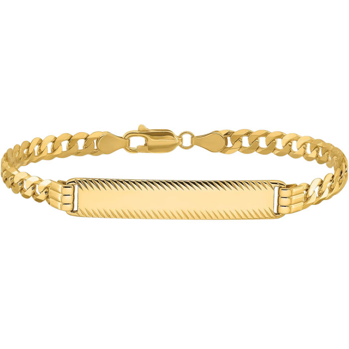 14K Solid Yellow Gold Curb Link Name Bar Identification ID Bracelet