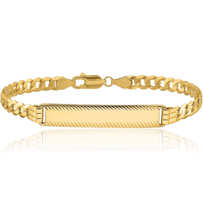 14K Solid Yellow Gold Curb Link Name Bar Identification ID Bracelet