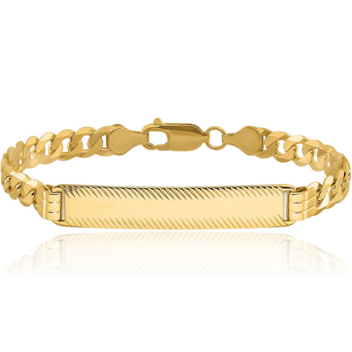 14K Solid Yellow Gold Curb Link Name Bar Identification ID Bracelet