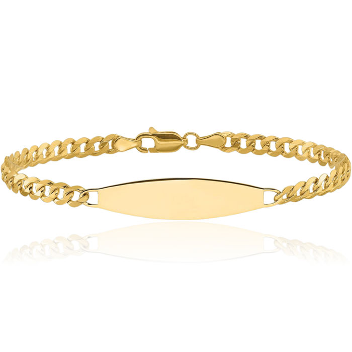 14K Solid Yellow Gold Curb Link Name Bar Identification ID Bracelet