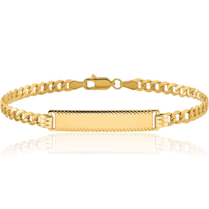 14K Solid Yellow Gold Curb Link Name Bar Identification ID Bracelet