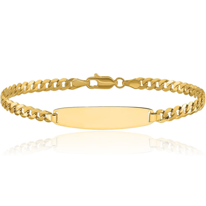 14K Solid Yellow Gold Curb Link Round Name Bar Identification ID Bracelet