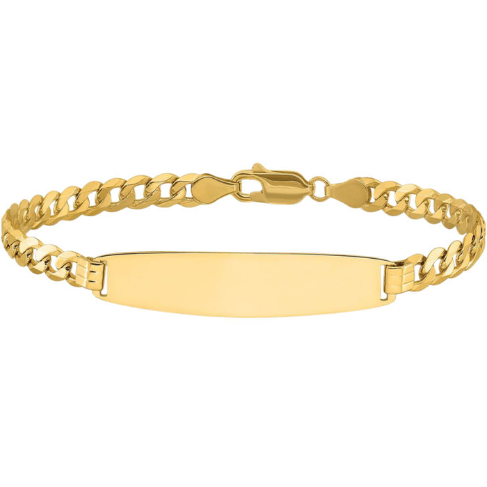 14K Solid Yellow Gold Curb Link Round Name Bar Identification ID Bracelet