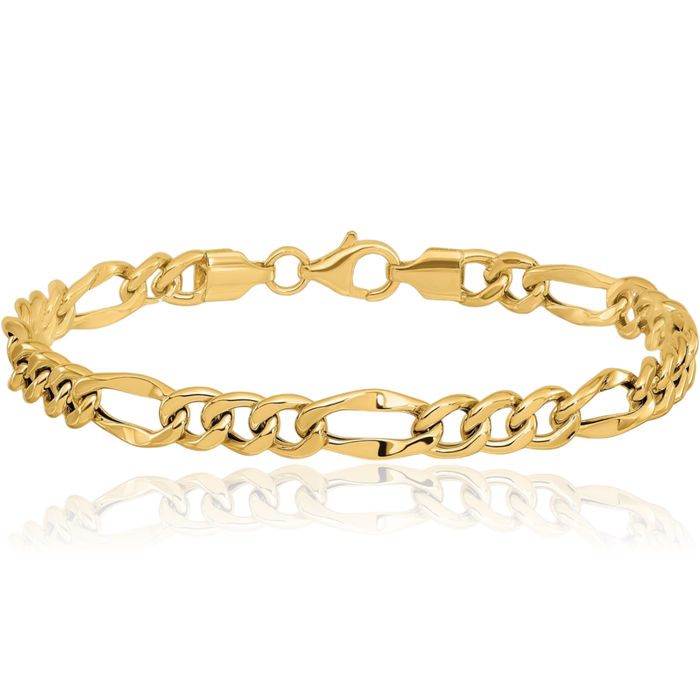 14K Solid Yellow Gold Figaro Link Chain Bracelet