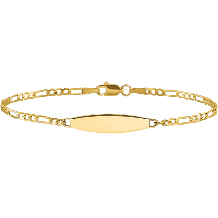 14K Solid Yellow Gold Figaro Link Name Bar Identification ID Bracelet