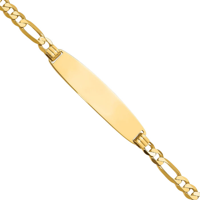 14K Solid Yellow Gold Figaro Link Round Name Bar Identification ID Bracelet