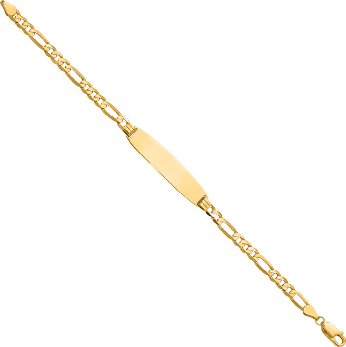 14K Solid Yellow Gold Figaro Link Round Name Bar Identification ID Bracelet