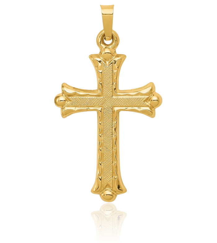 14K Solid Yellow Gold French Fleur De Lis Lily Flower Holy Cross Necklace Religious Chain Pendant Jesus Christ Charm
