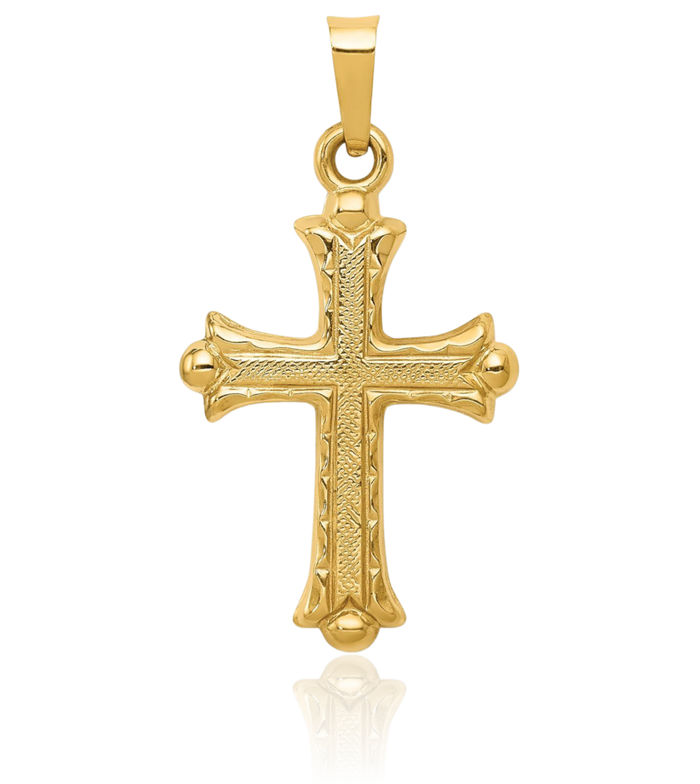 14K Solid Yellow Gold French Fleur De Lis Lily Flower Holy Cross Necklace Religious Chain Pendant Jesus Christ Charm