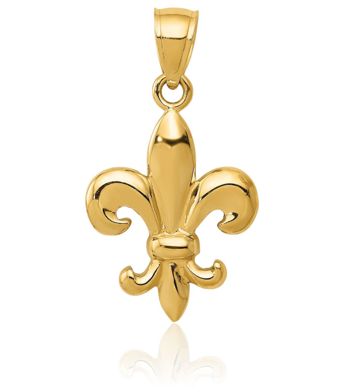 14K Solid Yellow Gold French Fleur De Lis Lily Flower Necklace Religious Chain Pendant Saint Charm