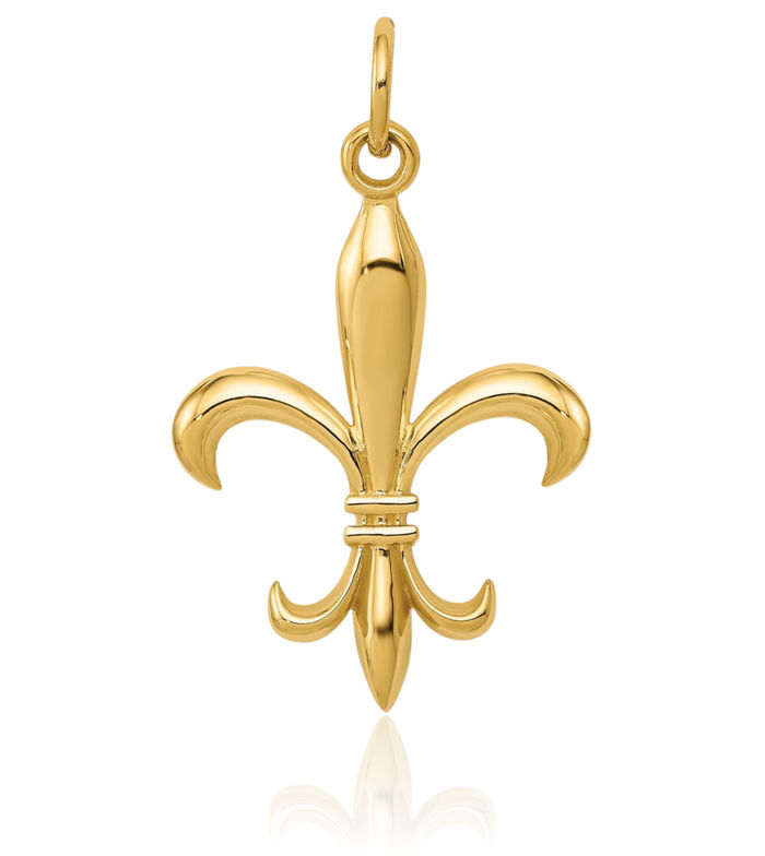 14K Solid Yellow Gold French Fleur De Lis Lily Flower Necklace Religious Chain Pendant Saint Charm