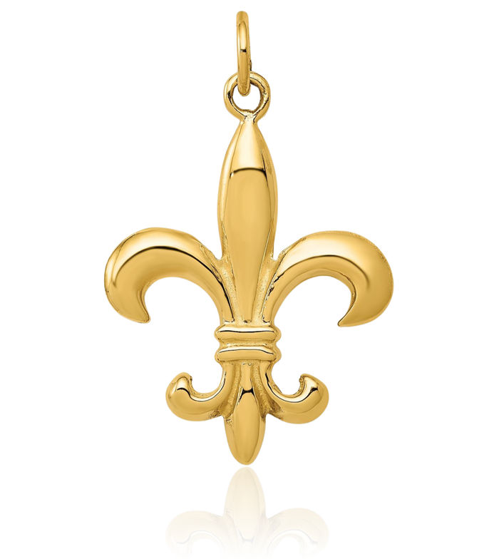 14K Solid Yellow Gold French Fleur De Lis Lily Flower Necklace Religious Chain Pendant Saint Charm