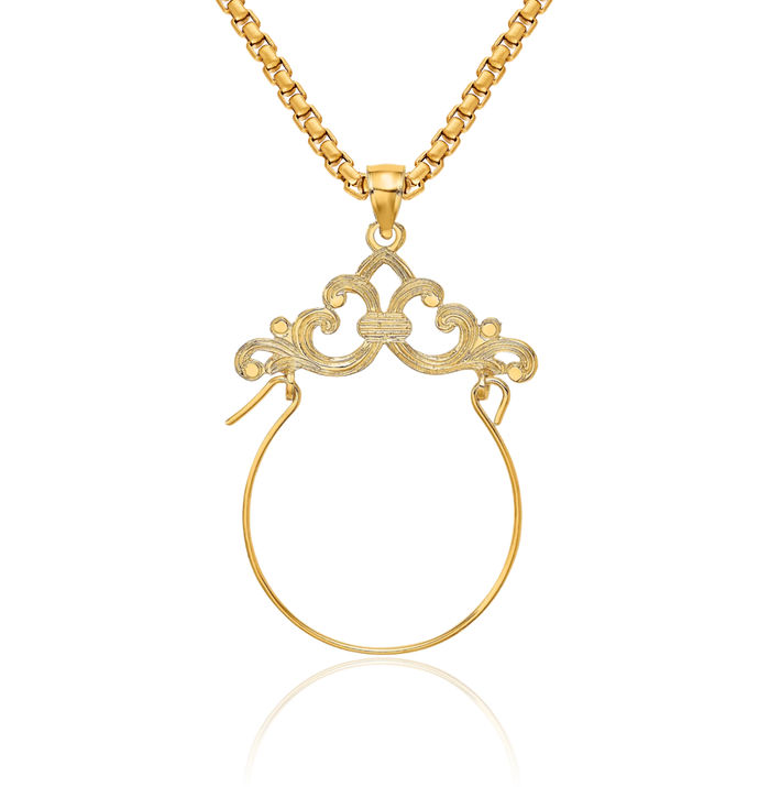 14K Solid Yellow Gold Fleur De Lis Flower Necklace Chain Pendant Charm Holder