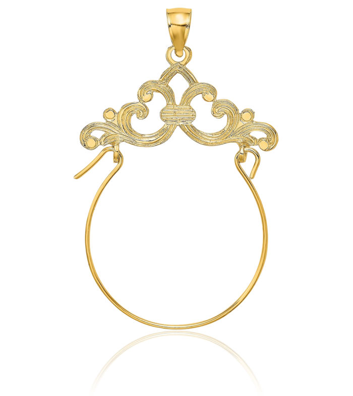 14K Solid Yellow Gold Fleur De Lis Flower Necklace Chain Pendant Charm Holder