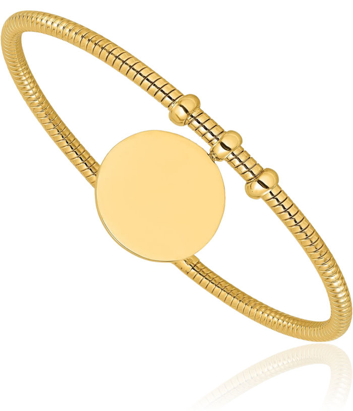 14K Solid Yellow Gold Flexible Circle Round Dangling Bangle Bracelet